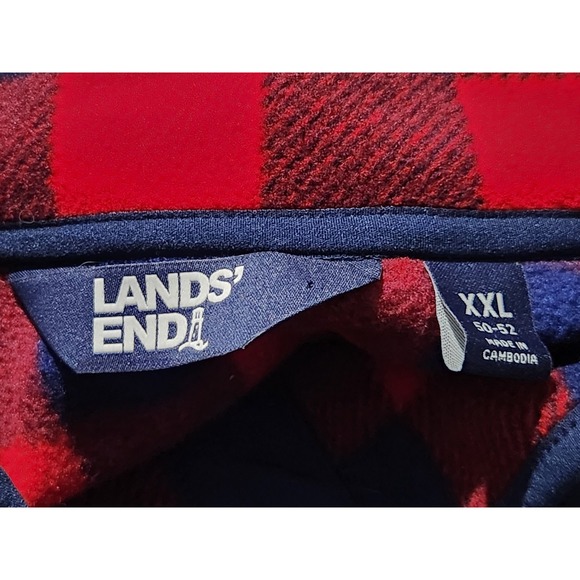 Lands' End Men's XXL 2XL Blue and Red Buffalo Plaid Fleece Quarter Button - Picture 6 of 6